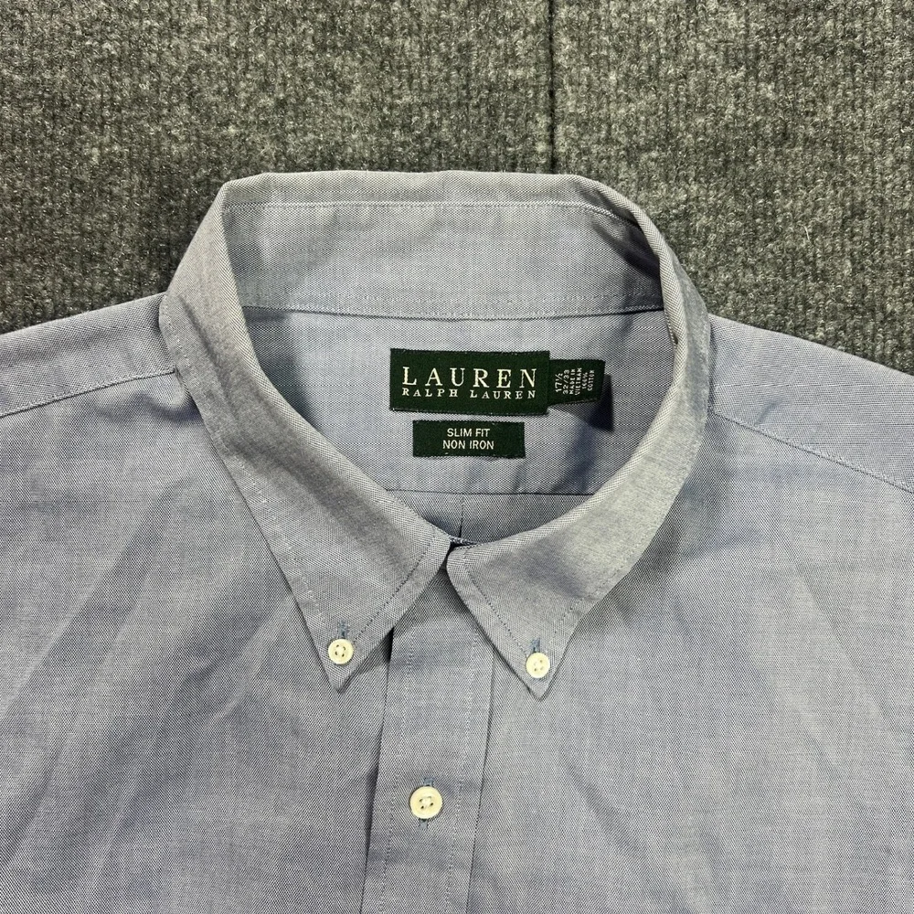Lauren Ralph Lauren Men's‎ 17.5 32/33 Slim Fit Non Iron Button Down Shirt Blue